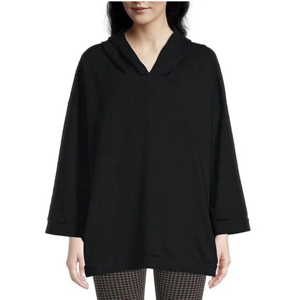 Bryn Walker Frank V-Neck High Neck 3/4‎ Sleeve Hoodie Black XXS